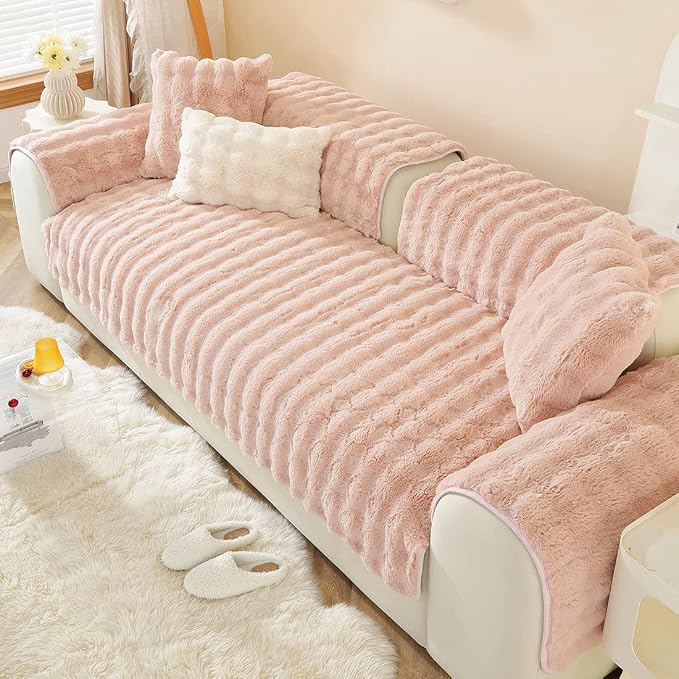 Faux Fur Couch Covers for Sofa Thick Fuzzy Sofa Covers for Dogs | Soft Warm Couch Cover Shaggy Fuzzy Sectional Sofa Cover Non-Slip Plush Sofa Slipcover Furniture Protector - Image 3