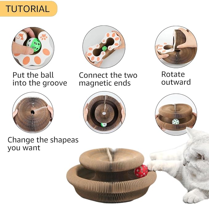 SREBAY Cat Toy Interactive, Accordion Kitty Wheel Exerciser | Magic Organ Scratcher Cardboard, Spiral Cat Tunnel, Ball Track Self Play Entertainment Toy, 1Pack - Image 5