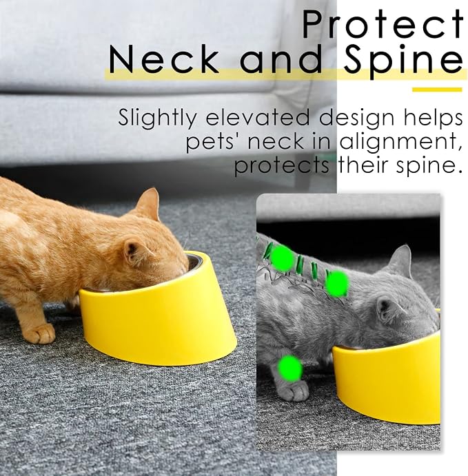 SUPERDESIGN Anti-Vomiting 15° Slanted Pet Bowl, S/0.5 Cup, Yellow | 15° Tilted, Anti-Vomit & Neck Relief, Non-Slip Base, Detachable Stainless Steel Liner, Dishwasher Safe, for Cats & Dogs - Image 3