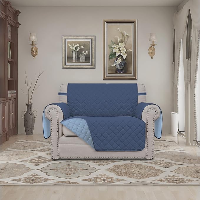 Easy-Going Oversized Chair Sofa Slipcover Reversible Sofa Cover Water Resistant Couch Cover Furniture Protector Cover with Elastic Straps for Pets Dog (Oversized Chair, Dark Blue/Light Blue) | Machine Washable Slipcover For Dogs, Water Resistant Furnit... - Image 2