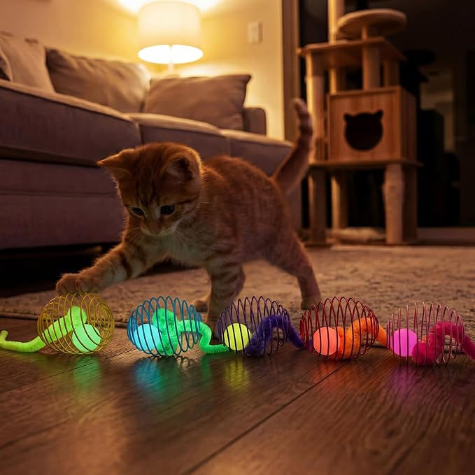 Jecery 5 Pcs Cat Toys Spring,Caterpillar Bouncy Ball,Multicolor | Interactive Metal Cat Toy, Stretchable Rolling Ball, for Indoor Cats, Colorful Playful Coils, Kitten Pet Supplies - Image 7