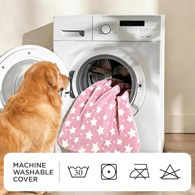 Orthopedic Dog Bed for Large Dogs, Washable Dog Mat with Removable Zippered Cover, Non-Slip Bottom, Comfort Crate Bed (Big&Little Stars Pink, L(35"*23"*3.1")) - Image 9