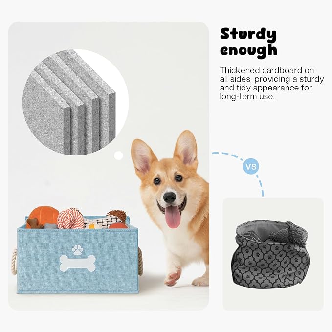 Dog Toy Basket with Lid, Dog Basket for Toys, Dogs Toy Box with Cotton Rope Handles, Collapsible Storage Bins for Pet Toys, Dogs Storage Organizer, Blue - Image 7