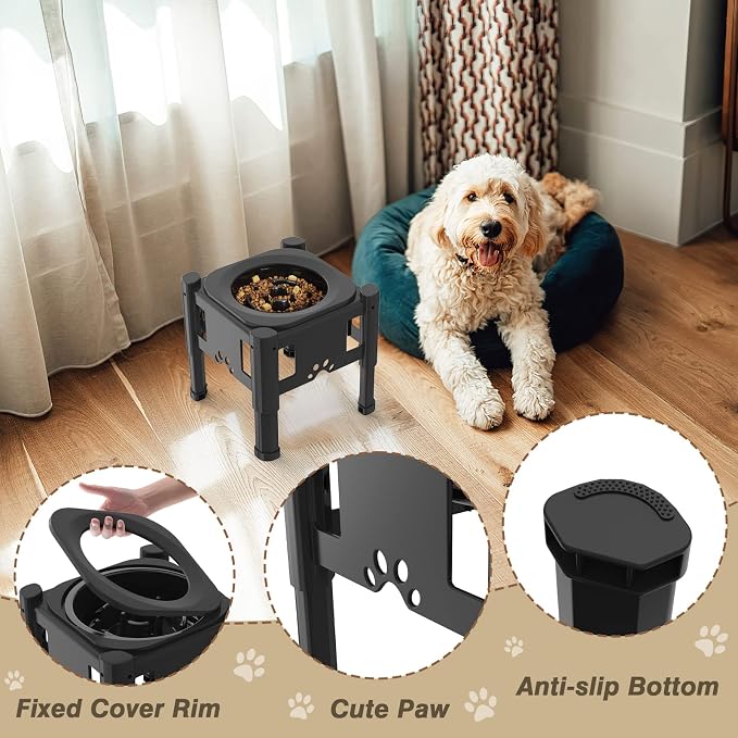 Lewondr Elevated Slow Feeder Dog Bowls with 3 Heights Adjustable Stand | Stainless Steel & Slow Feeder Bowls, Adjustable Dog Slow Feeder Bowl Non-Slip Dog Bowl Stand for Medium Large Breed - Image 7