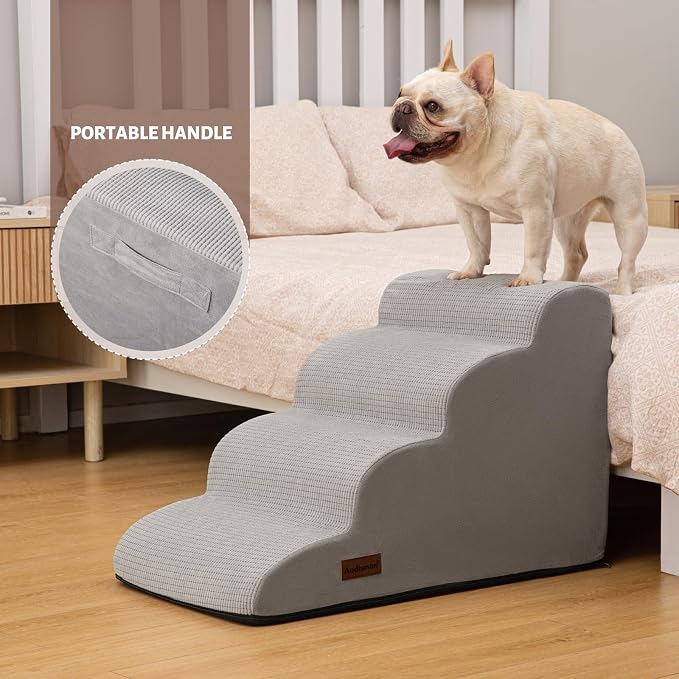 Aodisman Dog Steps for Bed or Couch,4-Step Pet Stairs Ramp for Small Dogs | 17.4" H Indoor Non-Slip Dog Stairs Help Senior Dogs,Short-Legged Breeds,Puppies and Cats to Reach Beds and Chairs,Light Grey - Image 5