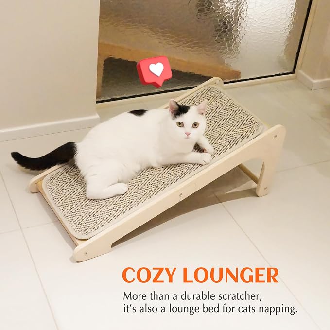 PETKARAY L Shape Cat Scratcher, Sisal Scratching Ramp, Chevron Scratching Pad for Indoor Cats, 27" Wall Furniture Protector with Mouse Toy - Image 6