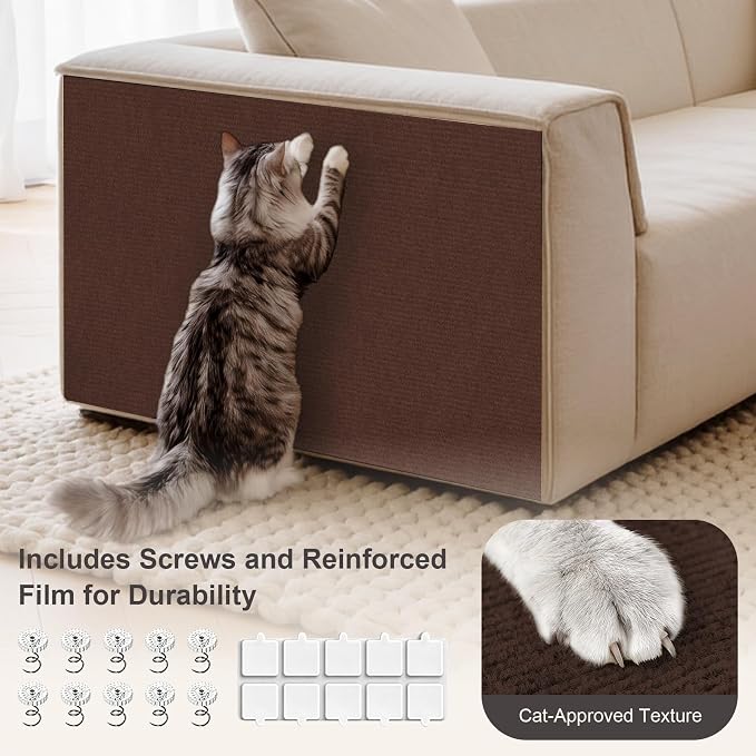 Large Cat Scratcher, 78.7x15.7 Cat Scratch Furniture Protector | Trimmable, No-Shedding Cat Scratch Pad with Self-Adhesive Backing for Climbing, Protects Walls and Couch, Brown - Image 4