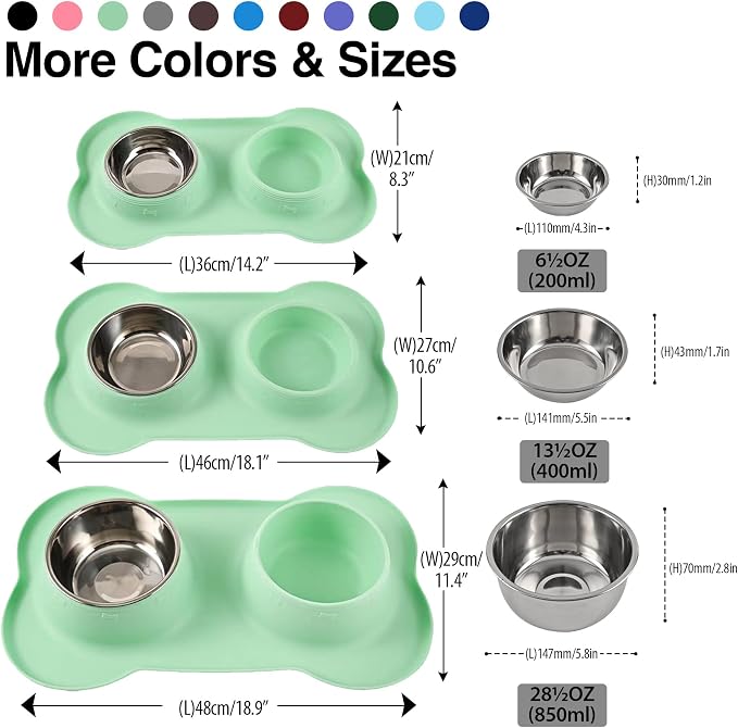 Dog Bowls 2 Stainless Steel Bowl for Pet Water and Food Feeder with Non Spill Skid Resistant Silicone Mat for Pets Puppy Small Medium Cats Dogs - Image 4