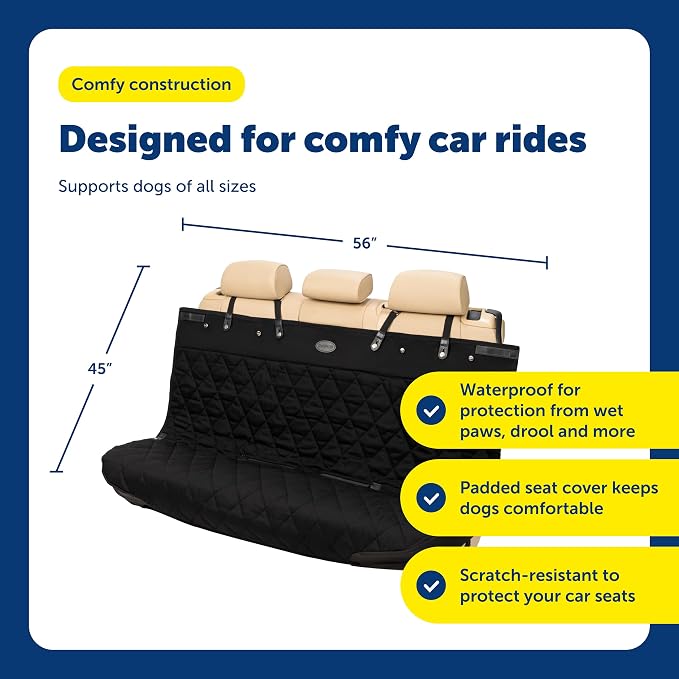 PetSafe Happy Ride Quilted Dog Car Seat Cover, Bench, Black | Seat Cover for Back Seat, Scratch-Resistant, Adjustable Straps and Elastic Panels, Machine Washable, Seatbelt Access Zippers - Image 5