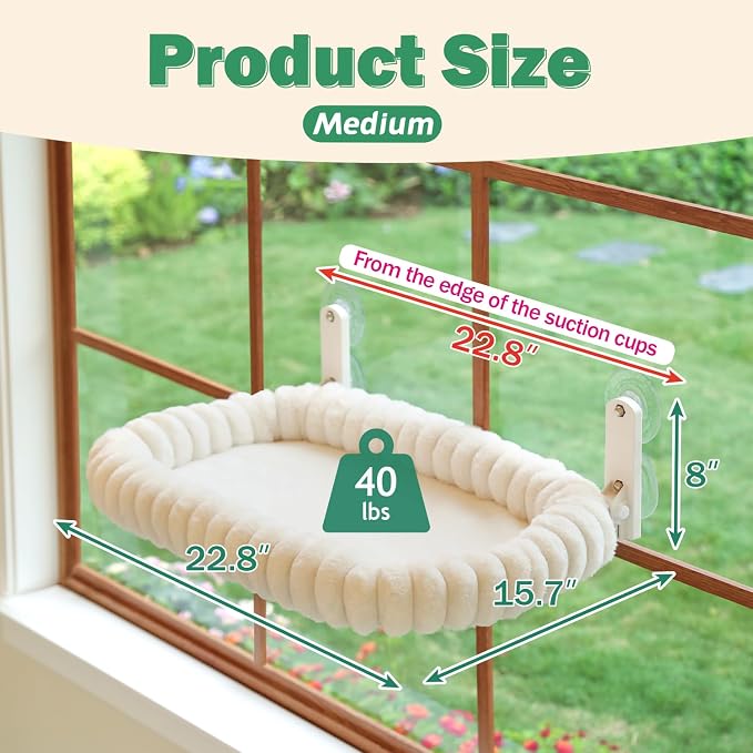 Zakkart SnugCloud Foldable Cat Window Perch - Cordless, Ultra Soft Machine Washable Bed with 4-Sided Bolster, Metal Frame - Window Hammock for Large Cats and Kittens (Cream White, Medium) - Image 3