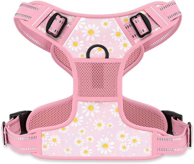 Rnivvi No Pull Dog Harness, Cute Flower Reflective Medium Sized Puppy Harness, Adjustable Soft Padded Vest for Medium Dogs, Heavy Duty Pet Vest with Easy Control Handle for Walking, Pink Floral by Rnivvi
