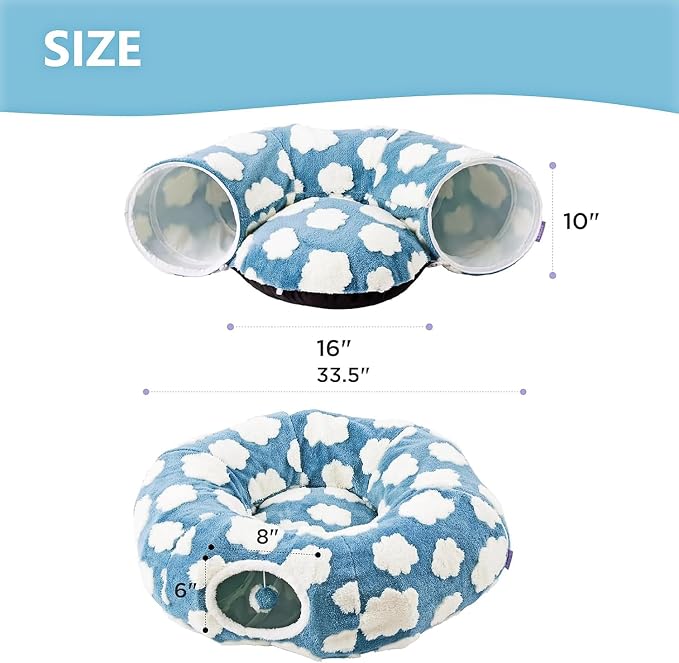 Cat Tunnel Bed with Washable Cushion for Indoor Cat, Donut Cave Tube Toys for Kitten Puppy Rabbit, Blue - Image 4