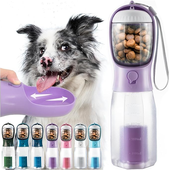 Portable Dog Water Bottle 3 in 1 Pet Travel Bowl Dispenser Treat Container by MoonyMars