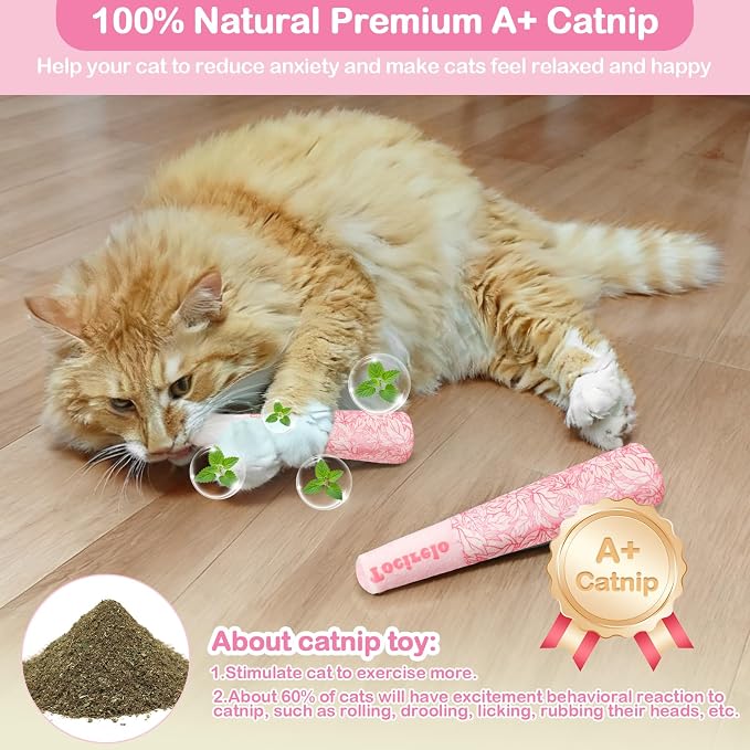 Tocirelo Catnip Toys for Cats, 100% Pure 45000mg Organic Natural Catnip | 3Pack Funny Pink Cat Nip Toys Bite-Resistant, Safe Kitten Teething Kicker Toys for Indoor Cats, Soft Plush Cat Chews 5.9inch - Image 3