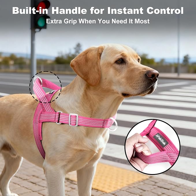No Pull Dog Harness with Handle, Adjustable Soft Mesh Padded Vest | Reflective Walking Harness with Front Clip for Small Medium Large Dogs, Quick Fit No Escape for Training, Pink, XL - Image 3