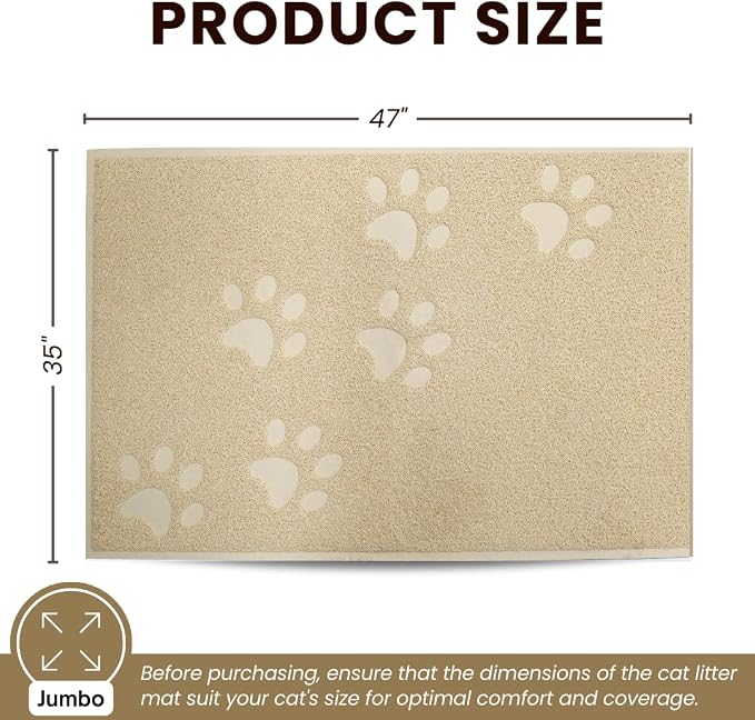 Andalus Jumbo Cat Litter Mat, Pack of 1 - Waterproof, Non-Slip & Easy to Clean Cat Litter Box Mat for Extra Efficient Pet Litter-Trapping, Beige (47” X 35”) - Image 3