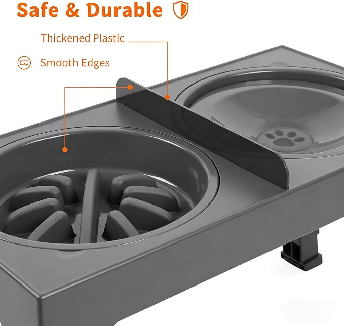 3-in-1 Elevated Slow Feeder and Water Bowls for Dogs, 4 Height Adjustable Raised, Separate Dry and Wet Areas, Prevent Water Overflow, Foldable Pet Bowl - Image 3