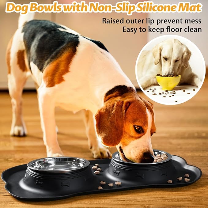 Hubulk Pet Dog Bowls 2 Stainless Steel Dog Bowl with No Spill Non-Skid Silicone Mat + Pet Food Scoop Water and Food Feeder Bowls for Feeding Small Medium Large Dogs Cats Puppies (Extra Large, Black) - Image 6
