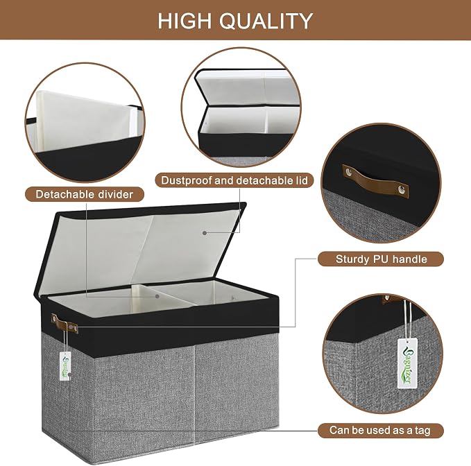 Bagnizer Large Toy Storage Box with Lids, Collapsible Sturdy Baby Storage Organizer Chest Bin Basket for Kids, Boys, Girls, Playroom, Nursery, Bedroom, Closet 25"x13"x16" (Gray and Black) - Image 8