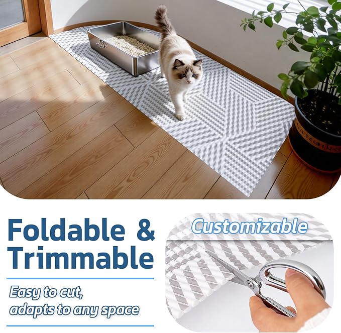 Cat Litter Mat, 40"x25" Jumbo Foam Litter Box Mat | Extra Large Coverage, Soft on Paws, Trimmable Design, BPA-Free Foam, Leak-Proof, Machine Washable, Beige Geo - Image 4