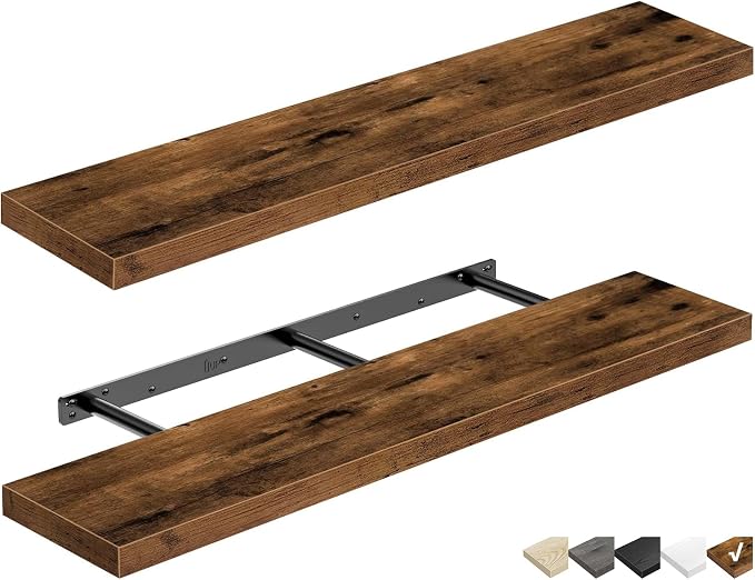QEEIG Floating Shelves for Wall 47.2" Extra Long - Wall Shelf Bathroom Kitchen Living Room Bedroom Farmhouse Home Decor Display Bookshelf Large 47.2 x 9.3 inch Set of 2, Rustic Brown (008-120BN) by QEEIG