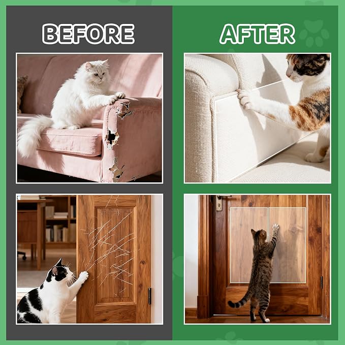Cat and Dog Scratch Furniture Protector, 160" x 12.4" Transparent Self-Adhesive Cat Scratch Protector, Couch Corner Door Wall Bed Anti-Scratch Guard with Scraper - Image 4