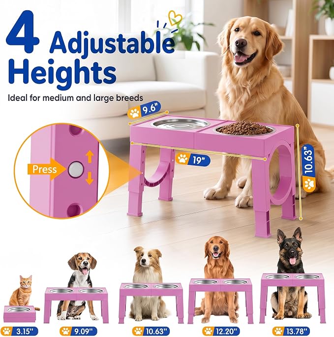 XIAZ Elevated Dog Bowls Large Breed Raised Dogs Bowl Stand Large/Medium Sized Dog Stainless Steel Food Water Bowl Stands 5 Heights Adjustable 9/11/12/14in Pet Feeder Dish Station - Image 2