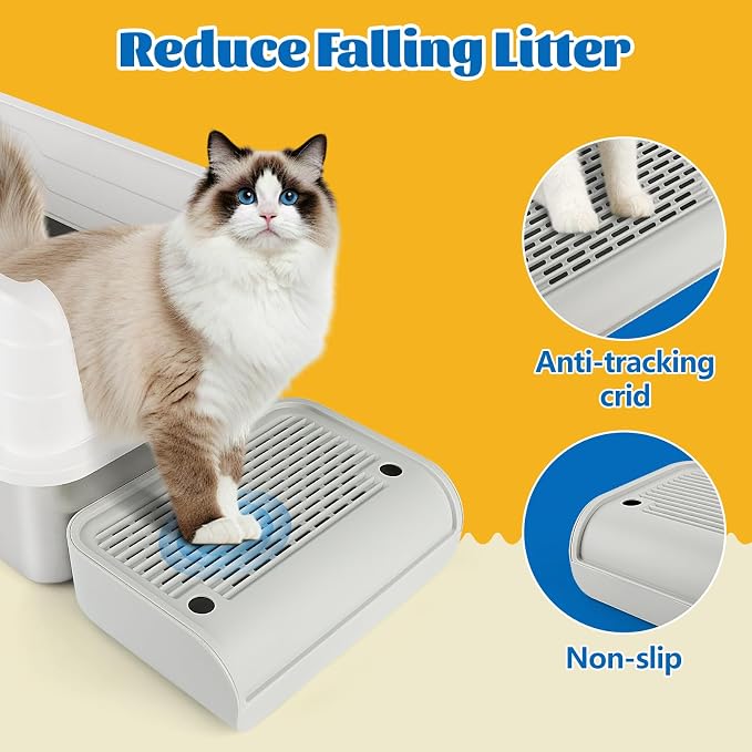 Litter Box Step, Cat Step Ramp Catcher with Filter Function, Grey | Litter Box Ramp for Kittens & Old Cats, Washable, Anti-Tracking, Non-Slip Litter Catcher, Easy to Clean - Image 3