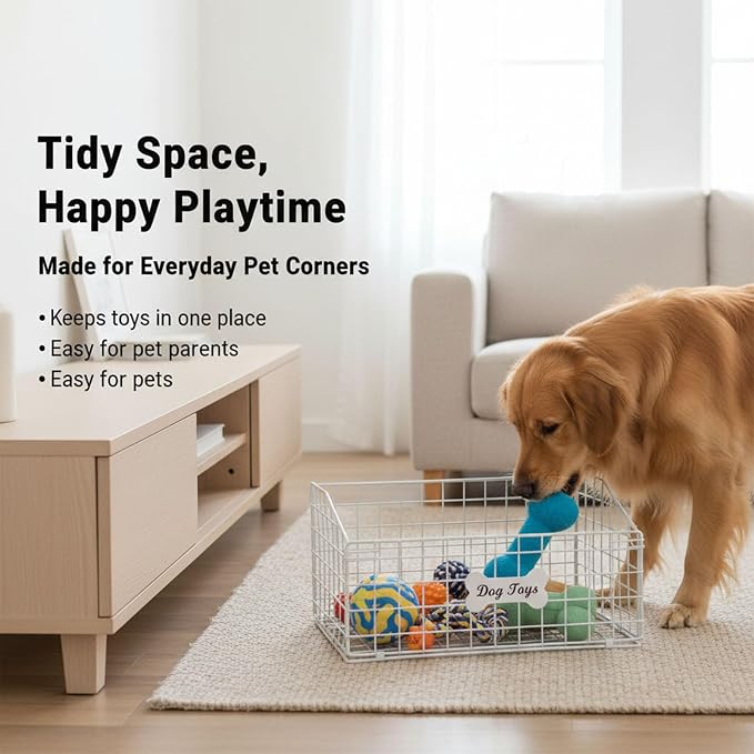 Dog Toy Bin-Dog Toy Basket-Metal Storage Box-Chew-Proof Dog Food Toy Storage Container-Dog Storage Organizer-For Puppy Leash,Accessories,Blanket Food Storage Container-(White) - Image 6