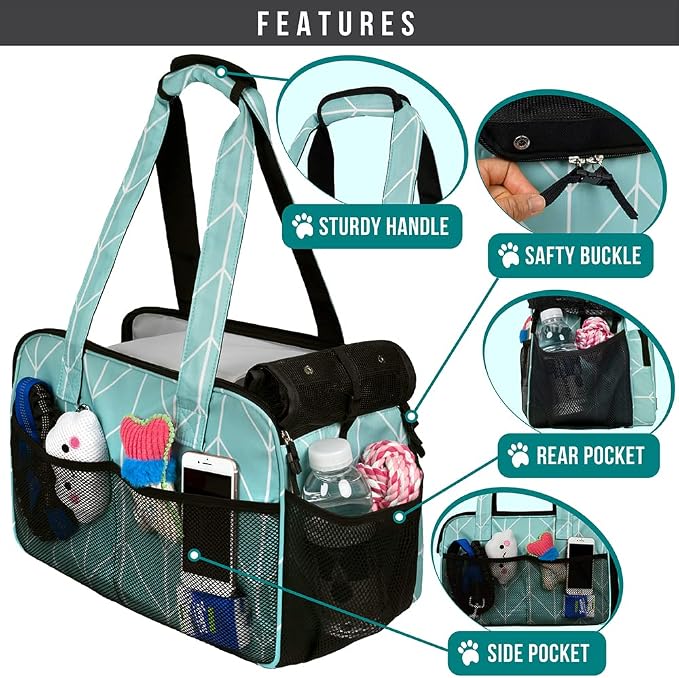 PetAmi Small Dog Purse Carrier, Soft-Sided Pet Carrier Bag with Pockets, Portable Puppy Cat Travel Handbag Tote, Airline Approved Breathable Mesh, Poop Bag Dispenser, Max 18 lbs, Chevron Teal - Image 4