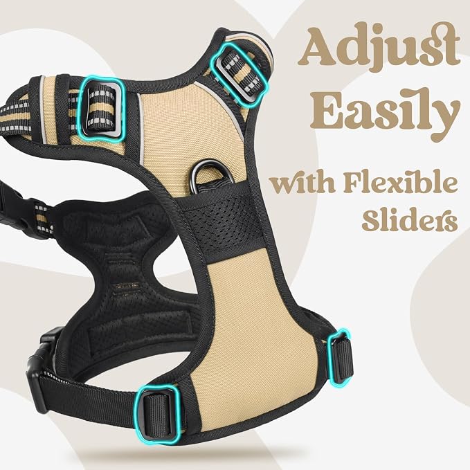 rabbitgoo Dog Harness for Large, Updated Easy On & Off with 3 Buckles | No Pull No Choke, Walking with 2 Clips and Handle, Adjustable Soft Reflective, Beige, X-large - Image 4