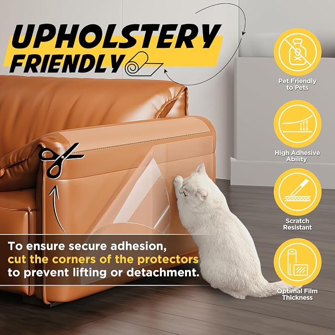 OBSEDE Cat Scratch Furniture Protector, Clear Adhesive Film Roll, 2 Pack | Thickened Vinyl, Strong Adhesive Backing, Transparent Design, Double Roll Set, Easy Cut Application, Fits Sofas Chairs Tables - Image 2