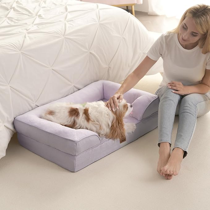EHEYCIGA Orthopedic Dog Beds Large Sized Dog, Waterproof Washable Pet Bed | Non-Slip Bottom and Egg-Crate Memory Foam Dog Couch Bed with Washable Removable Cover, Lilac - Image 7