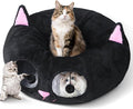 Baseola Fuzzy Cat Tunnel Bed for Indoor Cats, 2-in-1 Interactive Cat Toys | Peekaboo Cat Cave with Washable Mat, Collapsible Cat Play Tunnel for Kittens & Small Pets, Cat Donut Bed Tunnel, Black Pink by Baseola