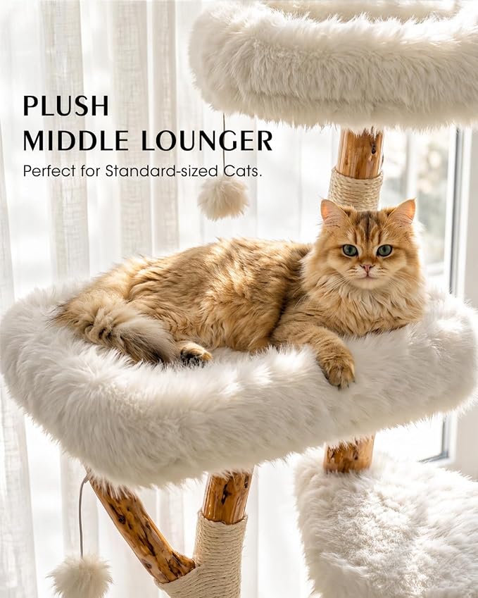 Real Branch Cat Tree, Natural Wood Cat Tower for Indoor Cats | Real Tree Branches no Processed Wood, 44 lbs Capacity, Premium Faux Fur Perches, 23.6" Anti-Tip Base, 30-Min Assembly - Image 3