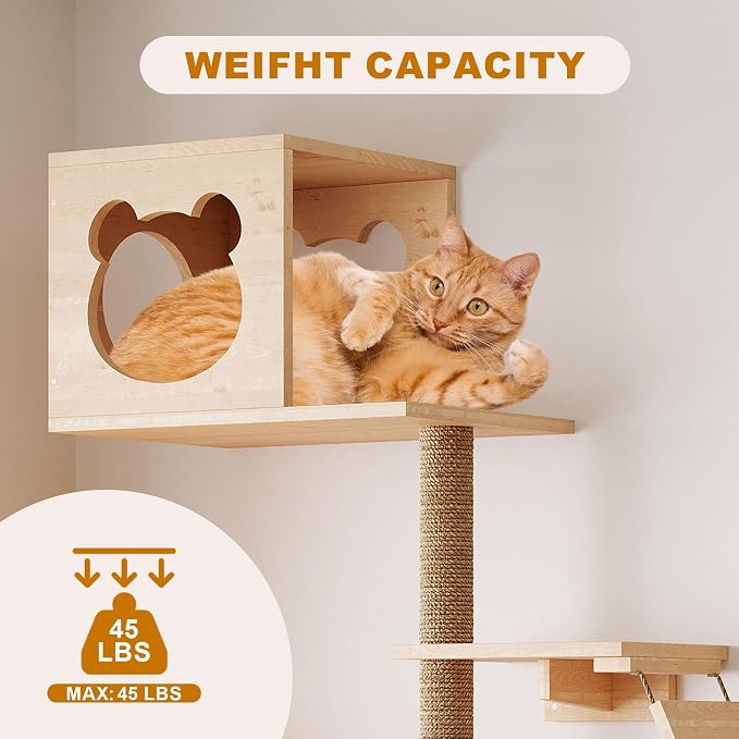 PETKABOO Cat Wall Shelves Cat Wall Furniture with Condo, Hammock, Scratching Pad, Platform and Ladder - Image 5