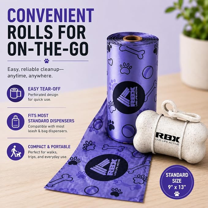 RBX Dog Poop Bags Rolls with Dog Poop Bag Holder for Leash, 320 Poop Bags for Dogs with Clip-On Dispenser, Durable Leak-Proof Dog Waste Bags, 16 Refill Rolls, Recyclable Material - Image 6