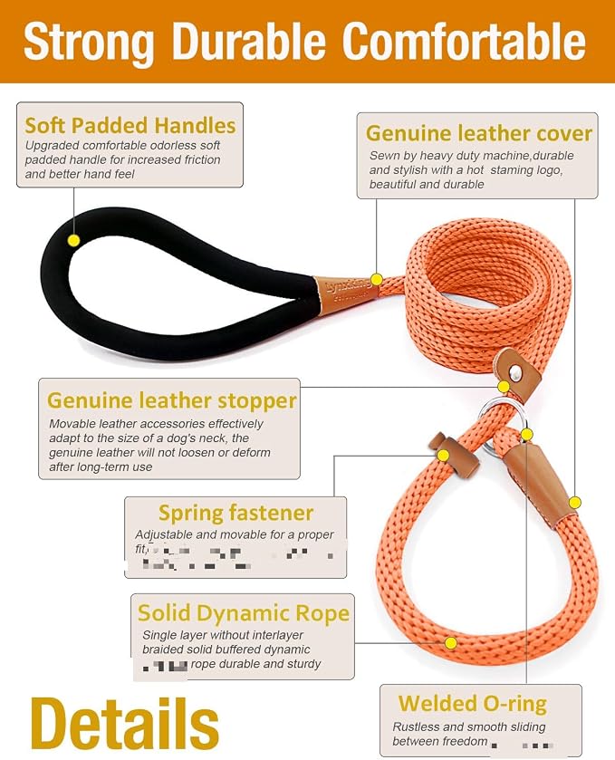2 Pack Dog Leash Slip Lead Braided Rope Pet Training Loop Leashes 6ft 8ft | Lynxking Strong Heavy Duty 1/2" 3/8", Durable Padded Handle No Pull Basic Training Nylon Lead,Small Medium Large Dogs Puppy - Image 2