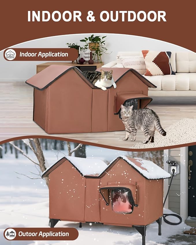 Heated Cat House for Outside Winter, Extra Large Heated Outdoor Cat House Weatherproof, Elevated Bed, Escape Door, Insulated Outdoor Cat Shelter with Heater for Multiple Cats Feral Stray Kitty - Image 7