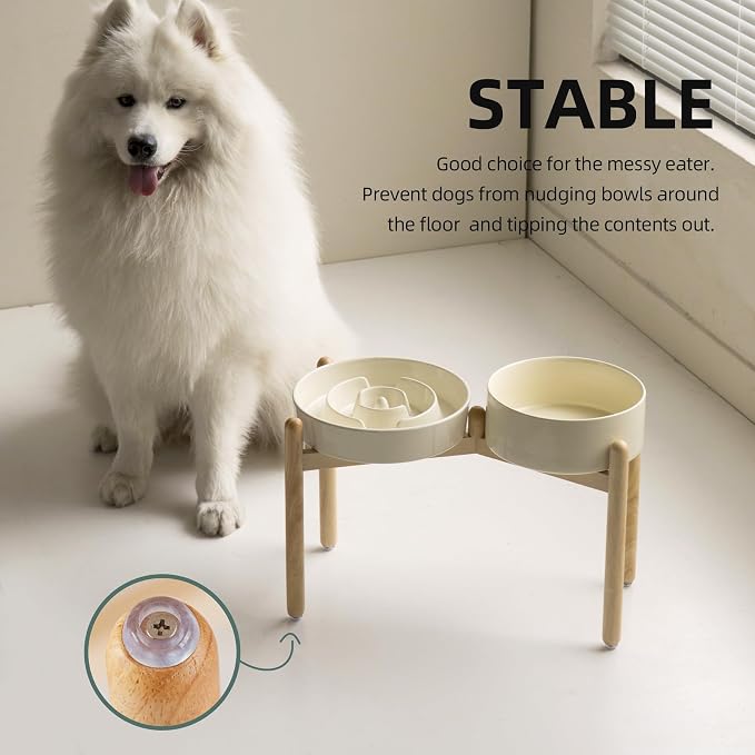 Havniva Elevated Slow Feeder Dog Bowls, Ceramic Dog Bowl Slow Feeder Set | 3.2 Cups Raised Slow Feeder Dog Bowl for Large Breed, 8.2” Dog Water Bowl with Wooden Stand, Puzzle Dog Food Bowl, Non-slip - Image 7