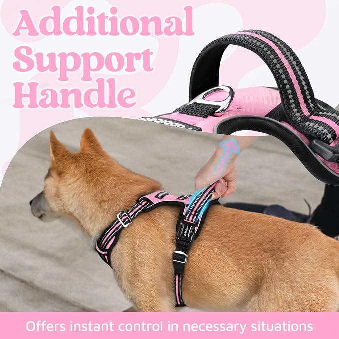 rabbitgoo Dog Harness for Large, No Pull 3 Buckles Easy On & Off | Soft Padded, Walking with Control Handle, Adjustable and Reflective, Light Pink, Large - Image 4