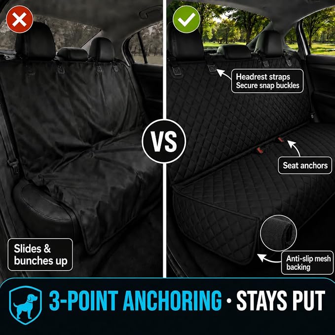 Dog Car Seat Cover & Protector, Pet Back Seat Cover for Cars & SUVs, 56" | Waterproof rear seat cover for dogs, kids & baby boys; fits midsize SUVs & small trucks and protects seats from fur & spills. - Image 4