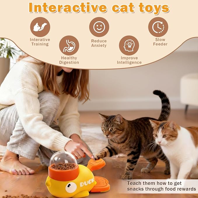 Interactive Treat Dispenser Toy for Dogs & Cats - 2-in-1 Food Puzzle Slow Feeder, Durable Cute Duck Shape, IQ Training, Reduces Bloating (Yellow-1) - Image 2