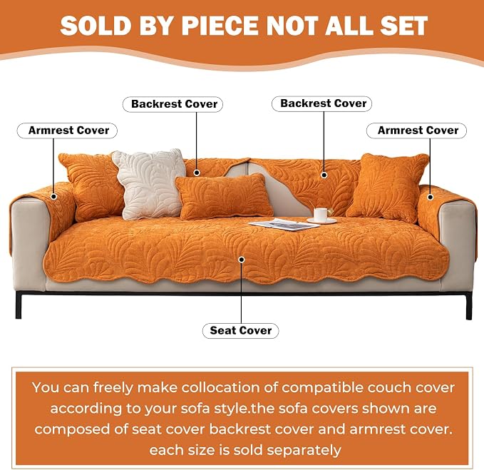 Couch Covers Plush Quilted Sofa Covers for Sectional Sofa Washable | Palm Leaves Couch Cover Chenille Non Slip Sofa Covers Soft Sofa Slipcover Furniture Protector for Pets Kids Children Dogs Cat - Image 2
