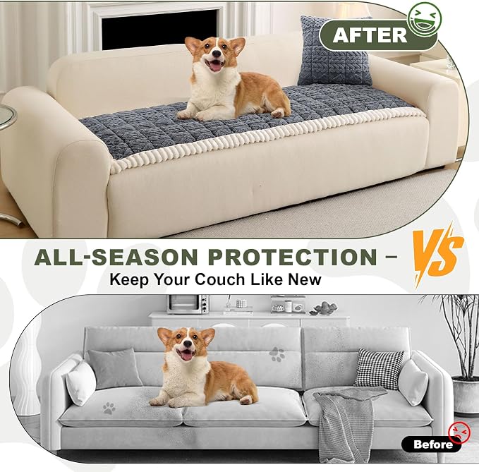 OTOB Couch Cover for Dogs Washable Pet Friendly, Non Slip Plush Fuzzy Love Seat Couch Covers Sofa Slipcovers, Geometric Jacquard Soft Pet Cushion Mat Protector All Seasons, (Dark Gray, 27.6" x 59.1") - Image 2