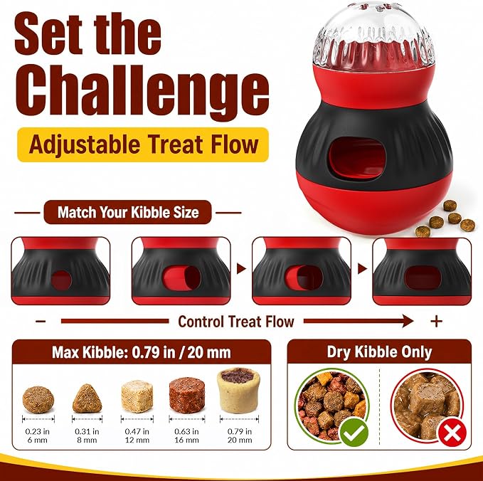 HCY&WLD Dog Interactive Puzzle Toys Adjustable Treat Dispensing Ball (Red) | Sturdy Material, Self-Righting Wobble Base, Indoor Enrichment, Slow Feeder, Smarter Play, Mental Stimulation, Boredom Buster - Image 3