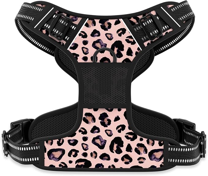Rnivvi No Pull Dog Harness, Cute Leopard Reflective Medium Sized Puppy Kitten Harness, Adjustable Soft Padded Vest for Medium Dogs, Heavy Duty Pet Vest with Easy Control Handle for Walking, Pink by Rnivvi