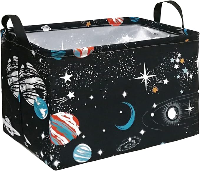Storage Basket Home Shelf Basket Kids Organizer Box Clothes Laundry Hamper Nursery Bin Gift Laundry Basket with Handles for Home (Black Planet) by Unknown