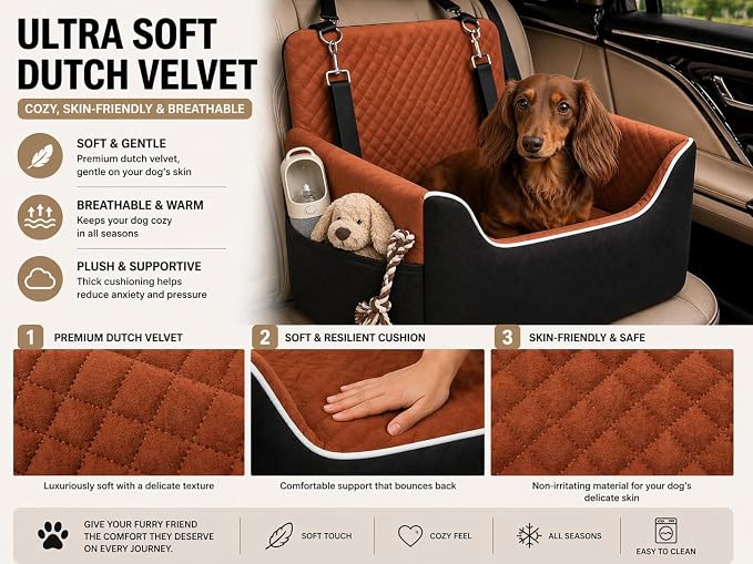 ALL GOOD PET SUPPLIES Dog Car Seat for Small/Medium Dogs Under 35lbs | Soft Memory Foam Booster Car Seat with Detachable Washable Cover and Elevated Cushion, Puppy Dog Car Bed - Image 8