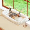 Zakkart SnugCloud Cat Window Perch with 4-Sided Bolster - Orthopedic Cat Hammock for Window Sill - Solid Hardwood & Metal Frame - Window Seat for Pets (Natural Color Wood w/White Bed, Medium) by Zakkart